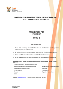 APPLICATION FOR PAYMENT FORM D FOREIGN FILM AND