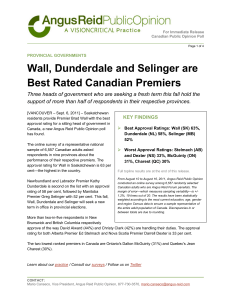 Wall, Dunderdale and Selinger are Best Rated Canadian Premiers