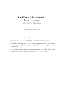 Final Exam, Public Economics Faculty of Economics University of
