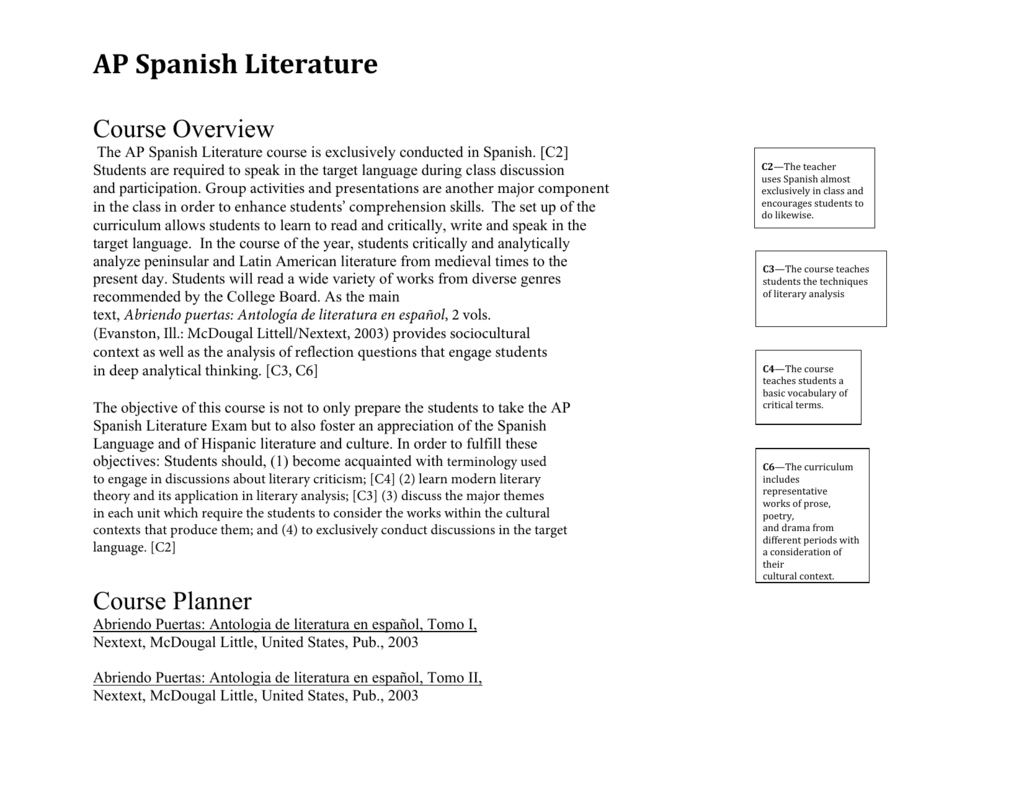 ap spanish literature essay examples