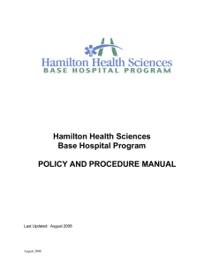 Hamilton Health Sciences Base Hospital Program POLICY AND