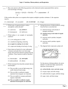 Topic 3: Nutrition, Photosynthesis, and Respiration Page 1 1. Base