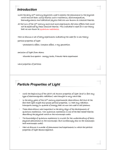 Introduction Particle Properties of Light