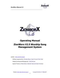 Operating Manual ZionWorx V2.5 Worship Song Management System