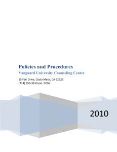 Policies and Procedures Vanguard University Counseling Center