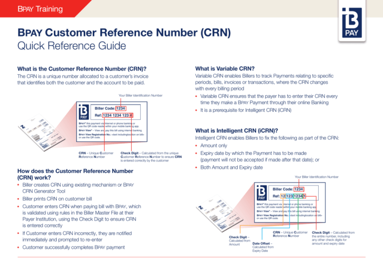 BPAY Customer Reference Number CRN Quick Reference Guide