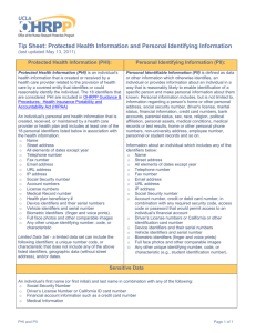 Tip Sheet: Protected Health Information and Personal Identifying