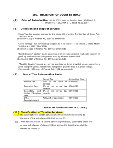 Transport of goods by Road - Central Board of Excise and Customs