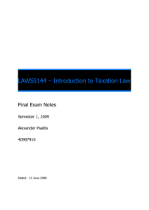 LAWS5144 – Introduction to Taxation Law