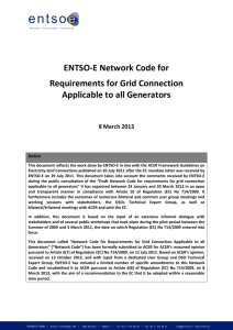 ENTSO-E Network Code for Requirements for Grid Connection
