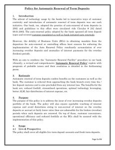 Policy for Automatic Renewal of Term Deposits