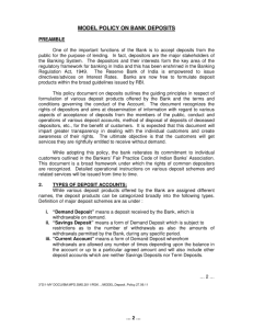 model policy on bank deposits