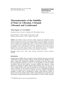 Thermodynamics of the Solubility of Water in 1-Hexanol, 1