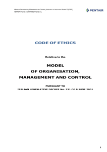 CODE OF ETHICS MODEL OF ORGANISATION, MANAGEMENT