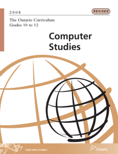 The Ontario Curriculum Grades 10 to 12 Computer Studies