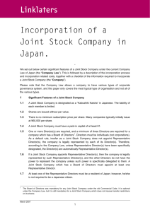 Incorporation of a Joint Stock Company in Japan.