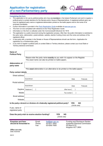 Application for registration of a non-Parliamentary party
