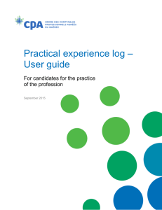 Refer to the Practical experience log – User guide