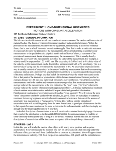 EXPERIMENT 1: ONE-DIMENSIONAL KINEMATICS