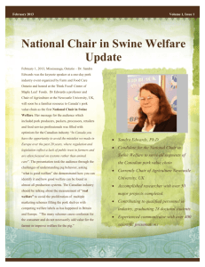 National Chair in Swine Welfare Update Volume 1 No. 1