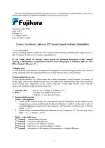 Notice of Invitation to Fujikura's 167th Annual General Meeting of