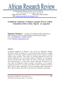 61 Traditional Settlement of Dispute amongst Ikwerre Ethnic