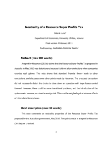 Neutrality of a Resource Super Profits Tax