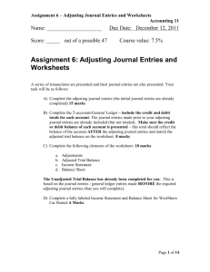 Assignment 6 – Adjusting Journal Entries and Worksheets