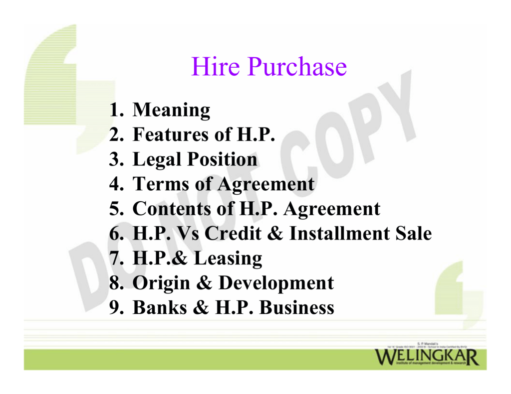 What Is The Meaning Of Hire Purchase Price