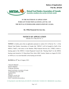Notice of Application 201234 Re: PDQ Financial Services Inc.