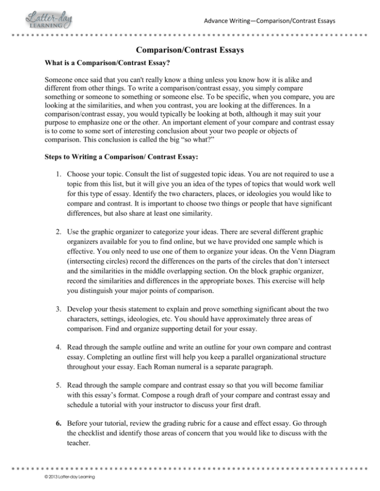 thesis statement examples for a compare and contrast essay