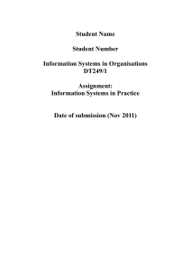 Student Name Student Number Information Systems in