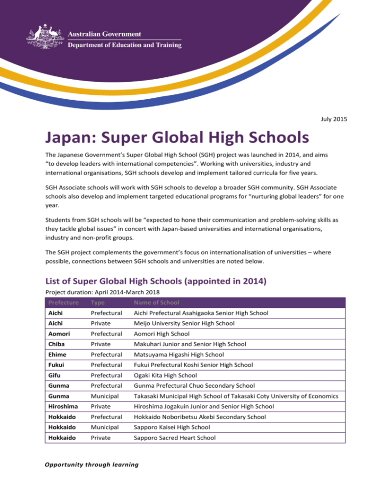 Som Til sandheden Puno Japan: Super Global High Schools - Australian Education International