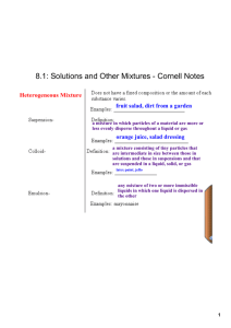 8.1: Solutions and Other Mixtures Cornell Notes
