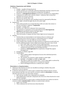 Unit 12/Chapter 12 Notes Solutions, Suspensions and Colloids A