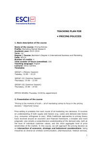 1 teaching plan for • pricing policies - ESCI-upf