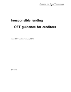 Irresponsible lending - OFT guidance for creditors