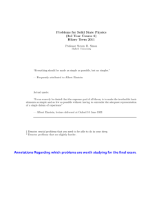 Problems for Solid State Physics (3rd Year Course 6) Hilary Term