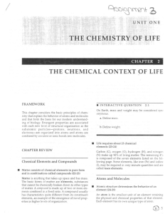 AP Biology summer Assignment Part 3: The Chemistry of Life packet