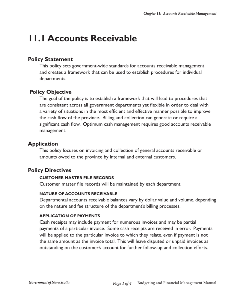 11 1 Accounts Receivable Government of Nova Scotia