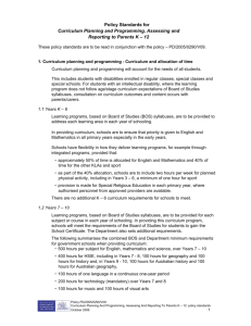 Policy Standards for Curriculum Planning and Programming