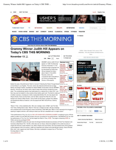 Grammy Winner Judith Hill Appears on Today's CBS THIS MORNING