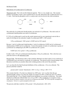 On Percent Yields Dehydration of Cyclohexanol to Cyclohexene