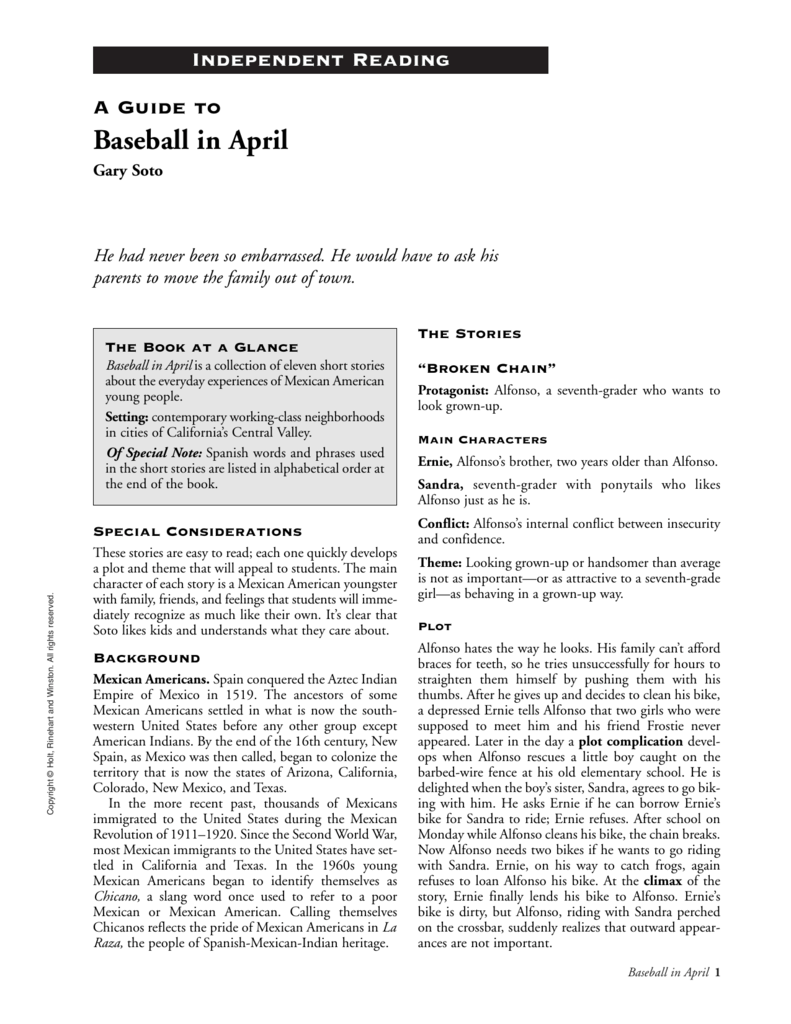 Independent Reading A Guide To Baseball In April baseball in april