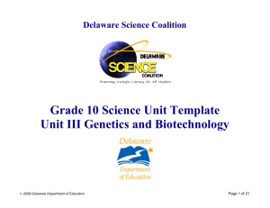 Grade 10 Science Unit Template Unit III Genetics and Biotechnology