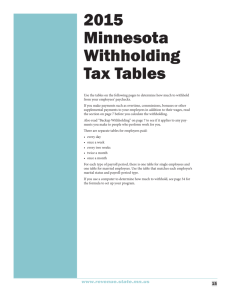 2015 Minnesota Withholding Tax Tables