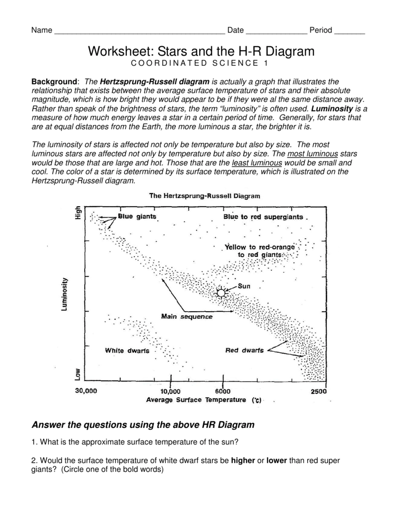 Worksheet Stars And The Hr Diagram Answers Wiring Site Resource