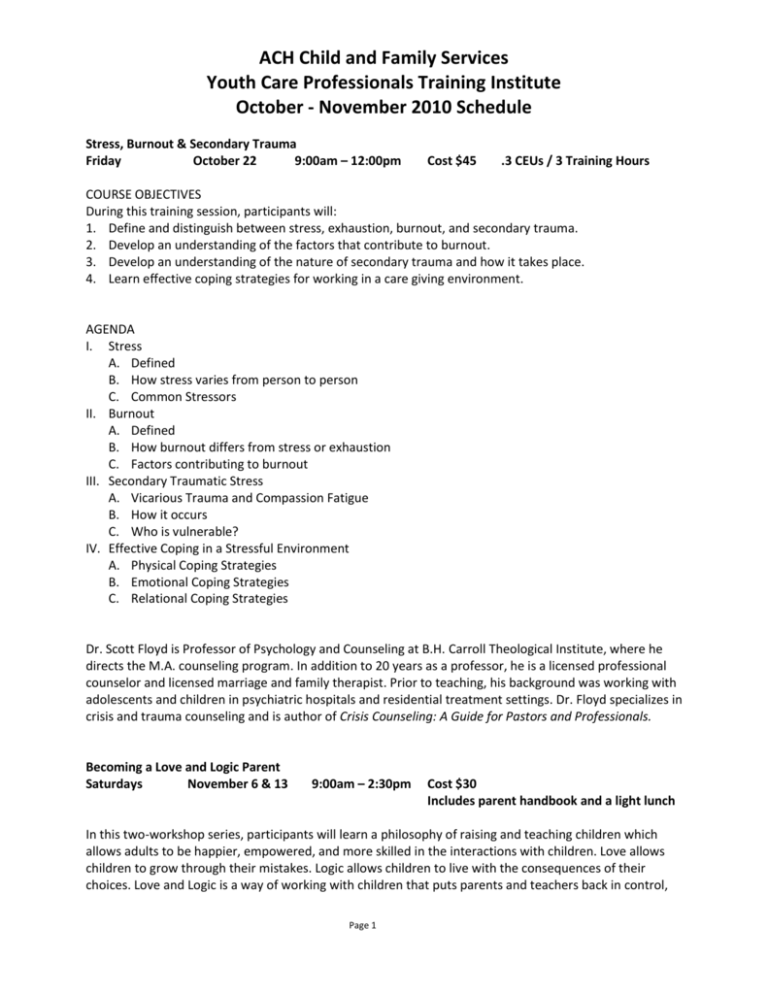 November 2010 Schedule ACH Child And Family Services