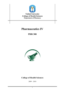 Pharmaceutics IV PHR 308 College of Health Sciences
