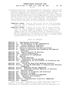 "PENNSYLVANIA ELECTION CODE" Cl. 25 Act of Jun. 3, 1937, P.L.